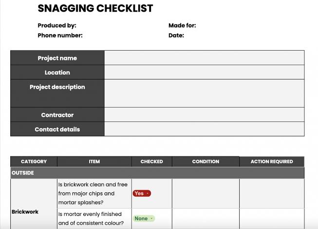 Snagging Checklist